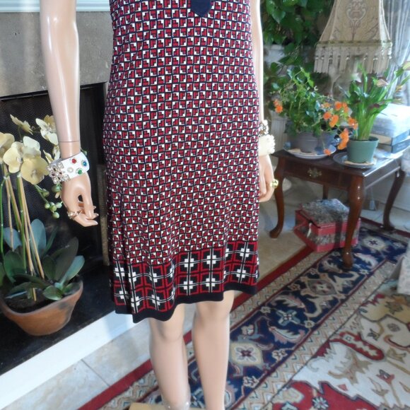 Tory Burch Silk/Wool Navy Blue/Red/White Print Sheath Dress Size XS - Picture 11 of 16